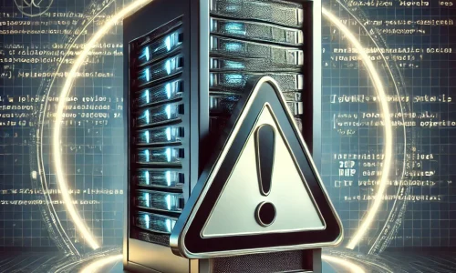 DALL·E 2024-08-26 19.34.09 - A visually striking image of a computer server with a warning sign in front of it. The server has web code or digital elements subtly integrated into