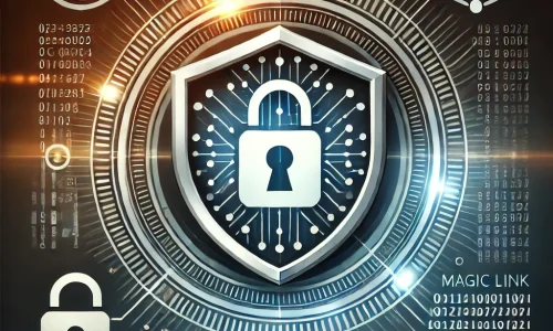 DALL·E 2024-08-29 09.26.08 - A modern, tech-focused image emphasizing security, featuring a shield symbol combined with a mobile phone displaying a one-time code or magic link. Th